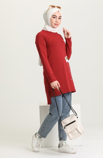 Baskılı Örme Tunik 3267-02 Bordo