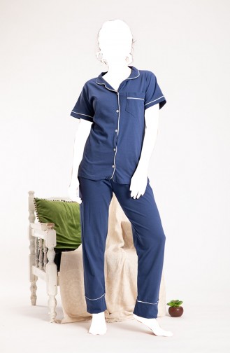 Kadın Pijama Takımı Gömlek Yaka Pijama Tampap DOPN-2040-02 Mavi
