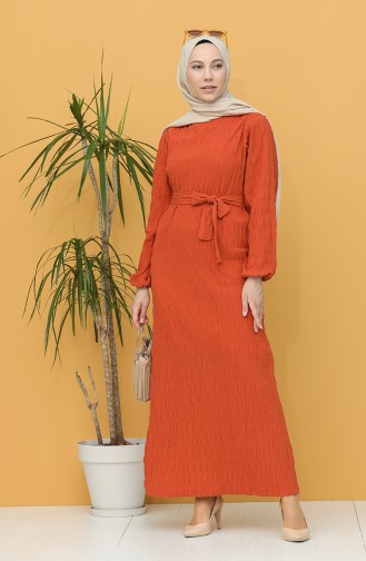Brick Red Hijab Dress 5361-04
