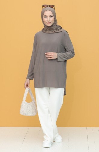 Yarasa Kol Asimetrik Tunik 5364-07 Koyu Vizon