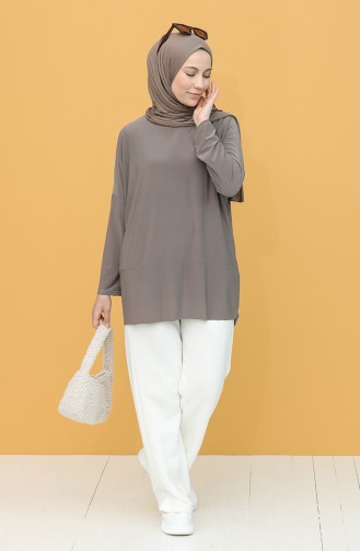 Yarasa Kol Asimetrik Tunik 5364-07 Koyu Vizon