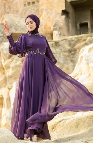 Purple Hijab Evening Dress 52779-04