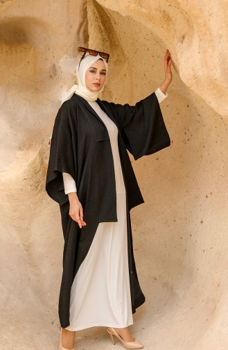 Kabartma Desenli Kimono 1062-01 Siyah