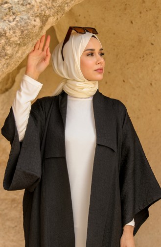 Kabartma Desenli Kimono 1062-01 Siyah
