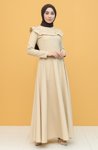 Beige Hijab Kleider 7280-13
