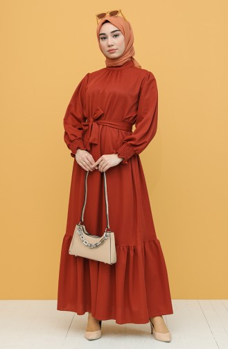 Brick Red Hijab Dress 1418-04