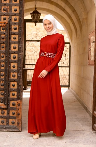 Claret Red Hijab Dress 8325-05