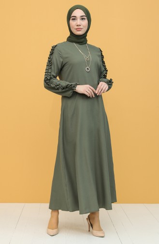 Kolları Fırfırlı Elbise 7064-06 Yeşil