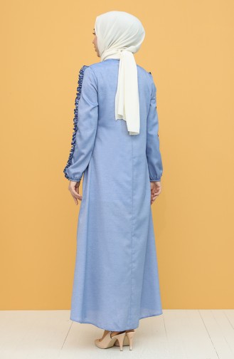 Kolları Fırfırlı Elbise 7064-08 Koyu Mavi