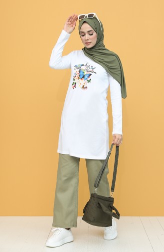 Baskılı Tunik 6029-03 Beyaz
