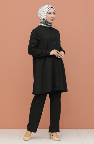 Düğme Detaylı Tunik Pantolon İkili Takım 1417-01 Siyah