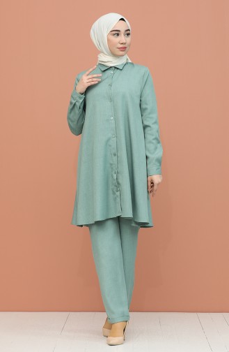 Düğme Detaylı Tunik Pantolon İkili Takım 2215-01 Mint Yeşili