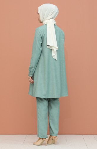 Düğme Detaylı Tunik Pantolon İkili Takım 2215-01 Mint Yeşili