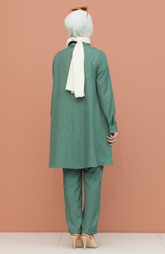 Düğme Detaylı Tunik Pantolon İkili Takım 1417-06 Zümrüt Yeşili
