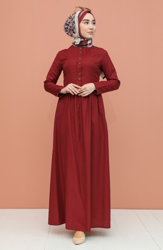 Claret Red Hijab Dress 7281-04
