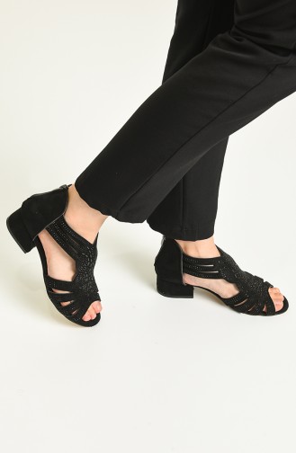 Bayan Topuklu Sandalet Y5-11-02 Siyah Süet