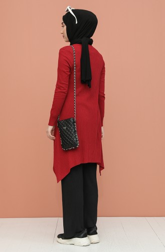 Kaşkorse Asimetrik Tunik Pantolon İkili Takım 7730-09 Bordo Siyah