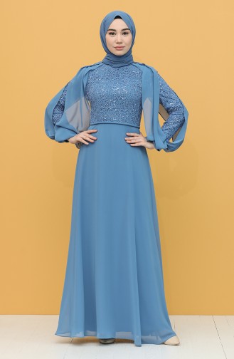 Indigo Hijab Evening Dress 4861-02