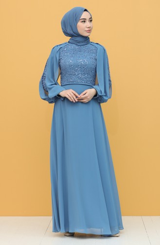 Indigo Hijab Evening Dress 4861-02