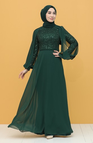 Emerald Green Hijab Evening Dress 4861-03