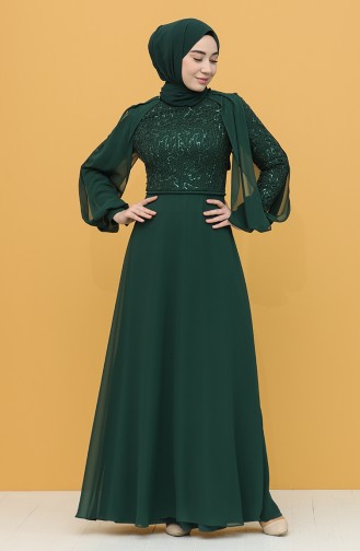 Emerald Green Hijab Evening Dress 4861-03