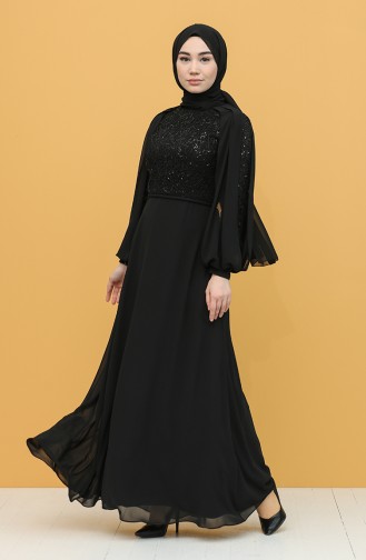 Black Hijab Evening Dress 4861-05