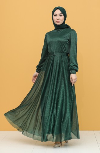 Emerald Green Hijab Evening Dress 1023-02
