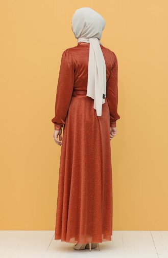 Brick Red Hijab Evening Dress 1023-03