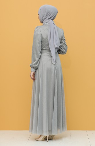 Gray Hijab Evening Dress 1023-05
