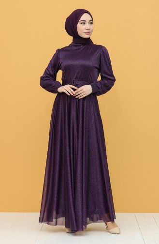 Purple Hijab Evening Dress 1023-07