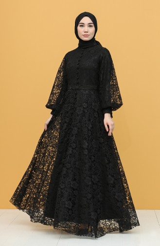 Black Hijab Evening Dress 5477-02
