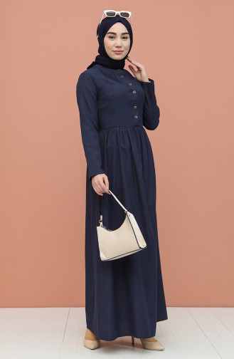 Navy Blue Hijab Dress 7281-02