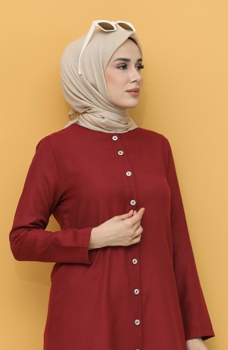 Düğmeli Uzun Tunik 7069-02 Bordo