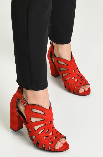 Bayan Topuklu Ayakkabı Y11-5-04 Kırmızı Süet