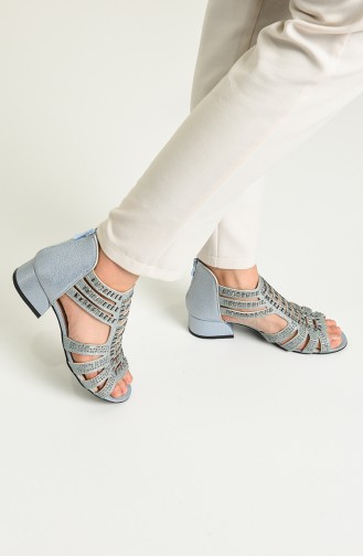 Bayan Topuklu Sandalet Y5-10-01 Mavi Sim