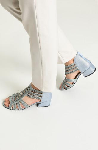 Bayan Topuklu Sandalet Y5-10-01 Mavi Sim