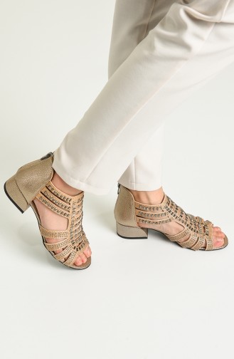 Bayan Topuklu Sandalet Y5-10-02 Altın Sim