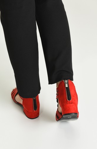 Bayan Topuklu Sandalet Y5-11-10 Kırmızı Süet