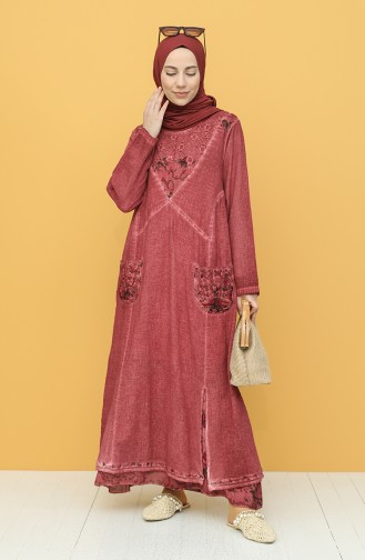 Beige-Rose Hijab Kleider 92206-05