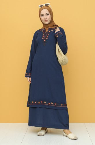 Navy Blue Hijab Dress 22209-02