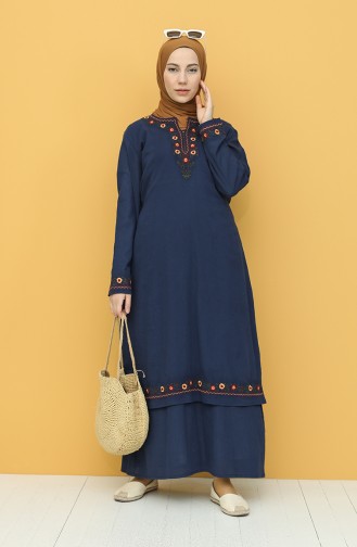 Navy Blue Hijab Dress 22209-02