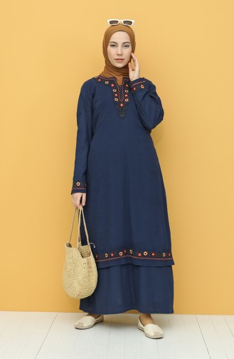 Navy Blue İslamitische Jurk 22209-02