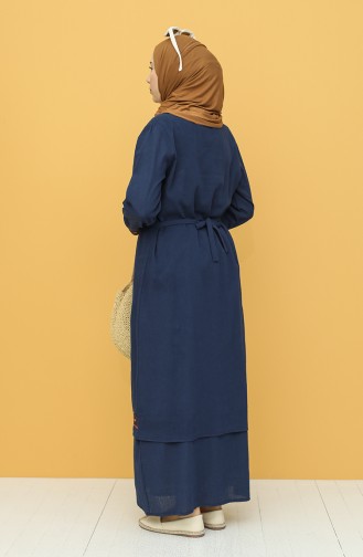 Navy Blue İslamitische Jurk 22209-02