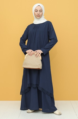 Dunkelblau Hijab Kleider 42201-04