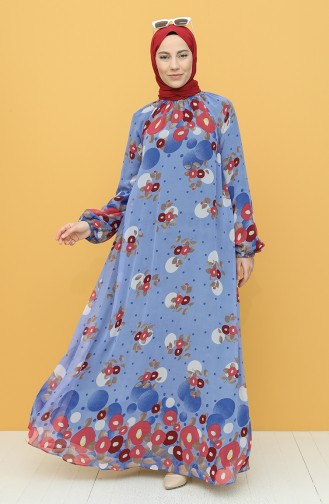 Blau Hijab Kleider 7290-02