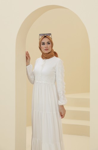 Ecru Hijab Dress 8326-01
