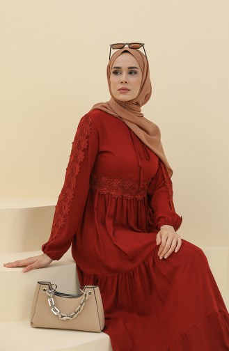 Ziegelrot Hijab Kleider 8326-04