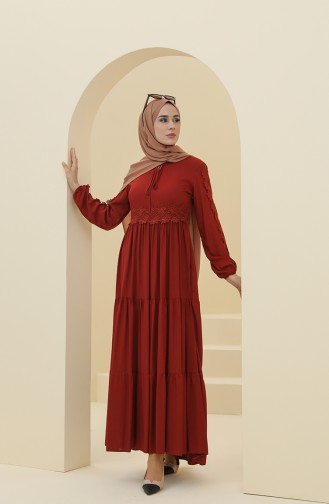 Ziegelrot Hijab Kleider 8326-04