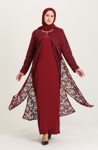 Claret Red Hijab Evening Dress 1067-01