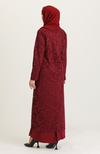 Claret Red Hijab Evening Dress 1067-01
